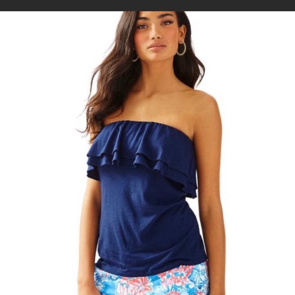 Lilly Pulitzer Navy ruffle tube top -/ strapless top XS